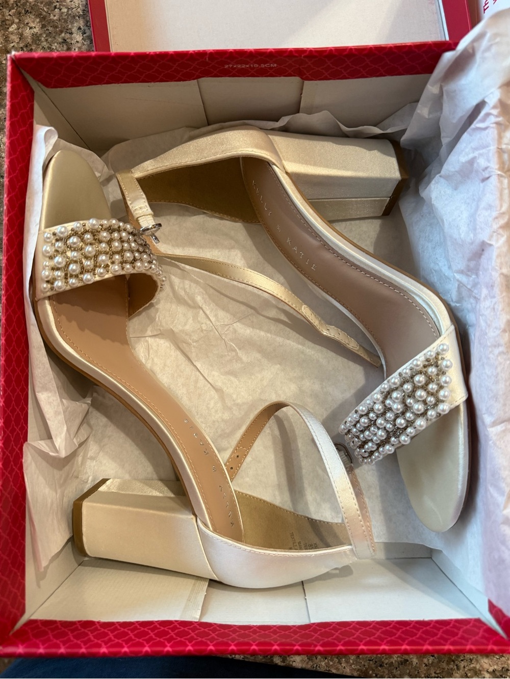 Kelly & Katie Pearl-Embellished Cream Block Heel Sandals